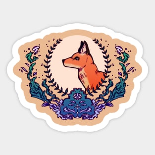 Fox in a Decorative Leafy Reed Frame Sticker